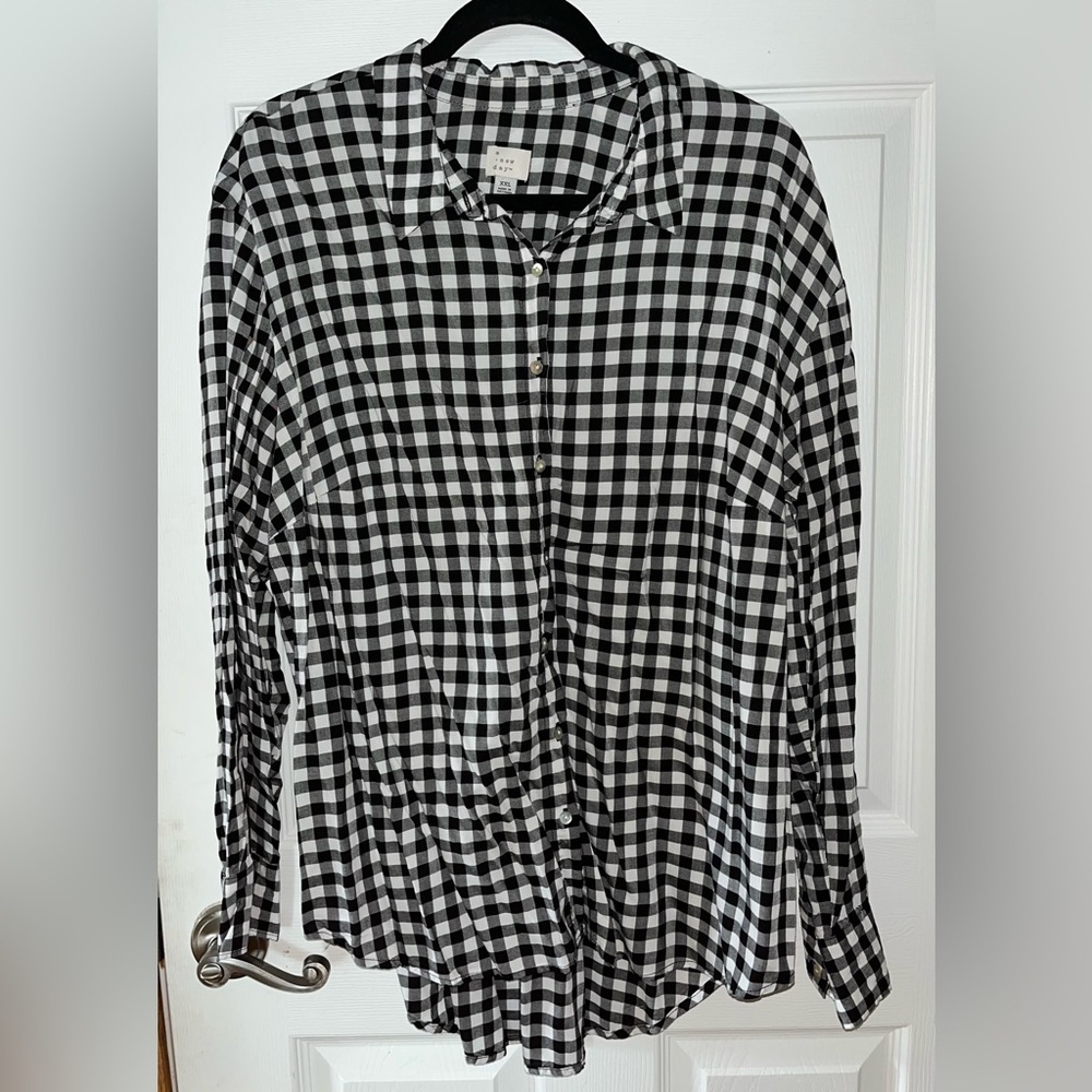 A New Day Black and White Checkered Blouse XXL